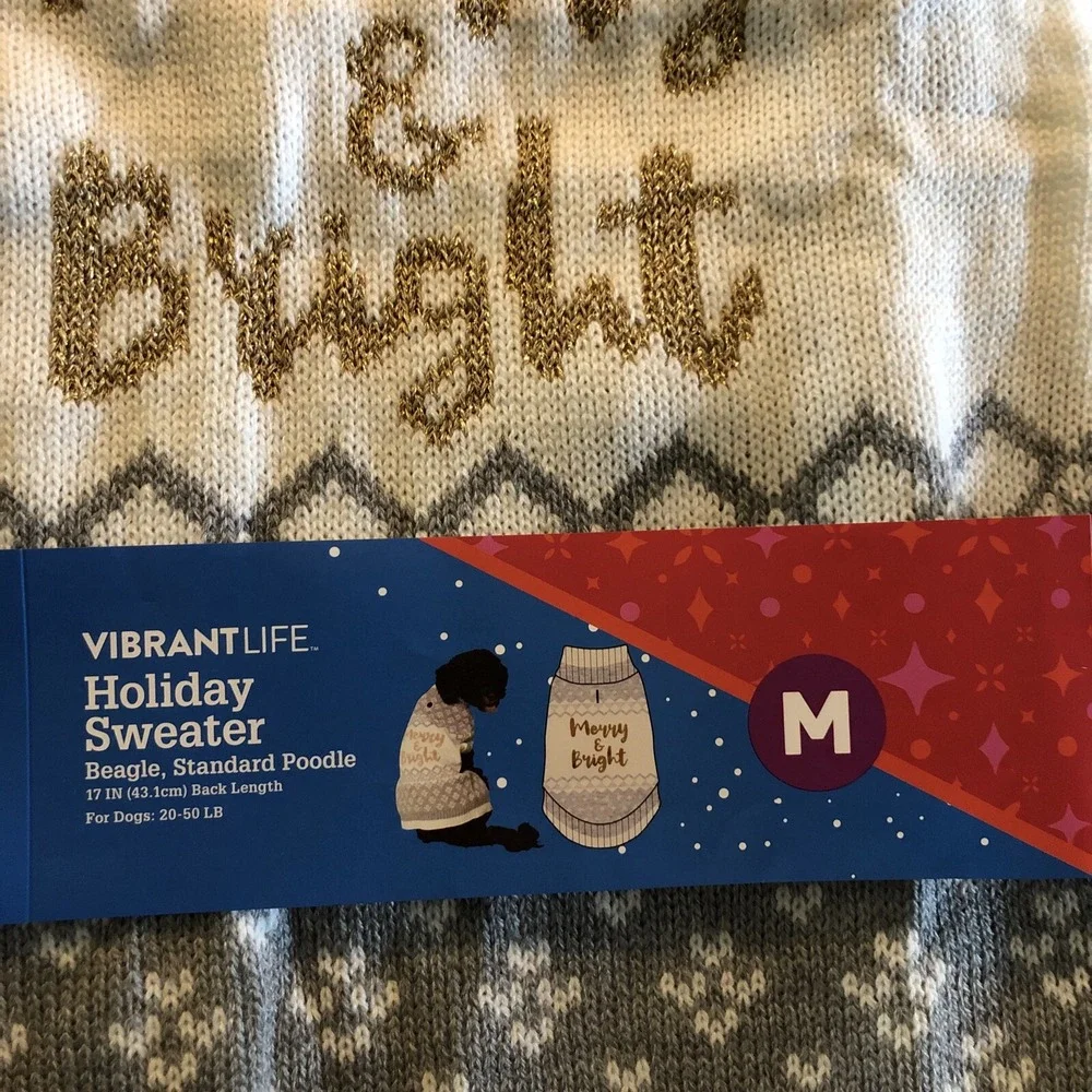 Vibrant Life Dog Pet Holiday Merry & Bright Christmas Sweater Medium 20-50‎ LB